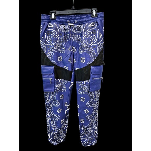 Guapi Pants Mens 32 Purple Bandana Cargo PU Leather LimitedEdition Aaron Wilhelm - Picture 1 of 16